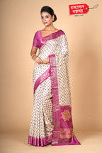 IVORY PRINTED TUSSAR SAREE
