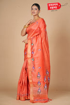 ORANGE TUSSAR HANDPRINT SAREE