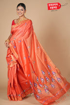 ORANGE TUSSAR HANDPRINT SAREE