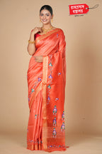ORANGE TUSSAR HANDPRINT SAREE